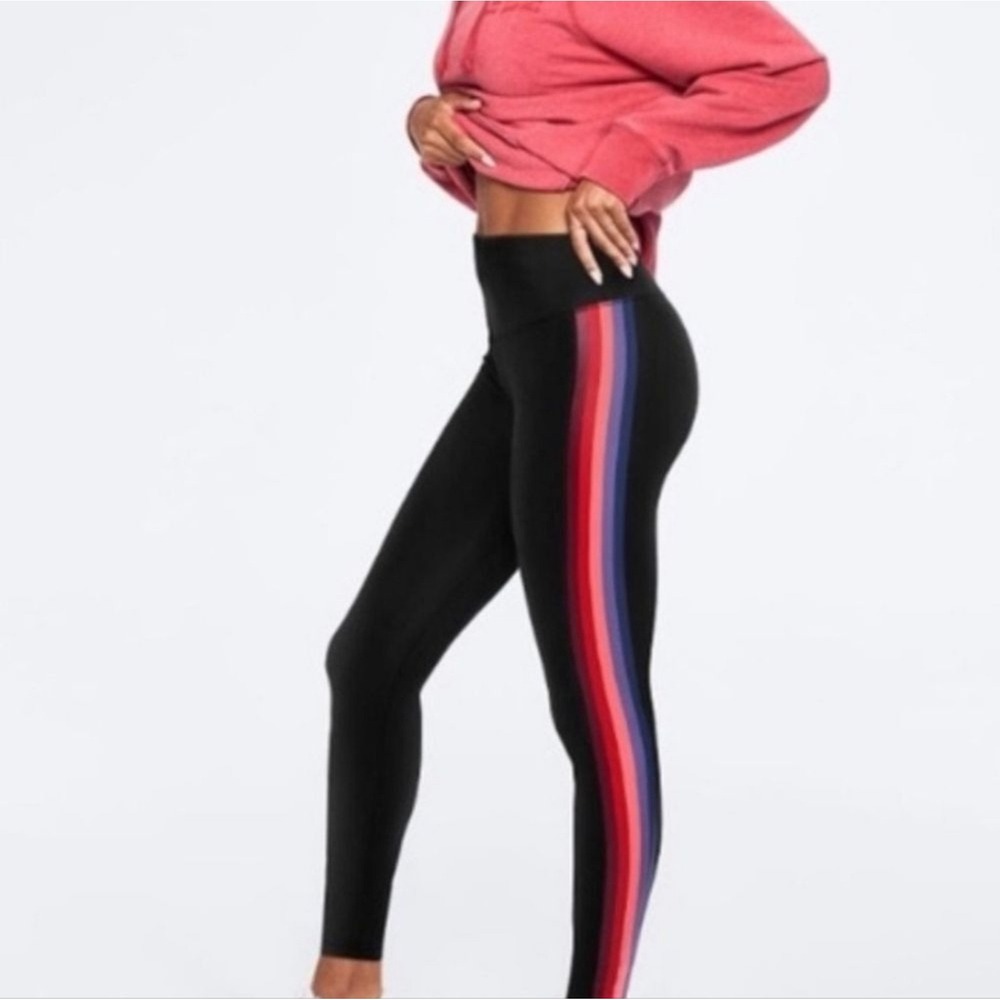 Pink Victoria's Secret Yoga Leggings Black Rainbow Stripe High Rise XS